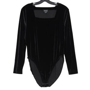 Velvet Bodysuit Whimsigoth Witchy Y2K Minimalist Ballet Square Neck Black Large